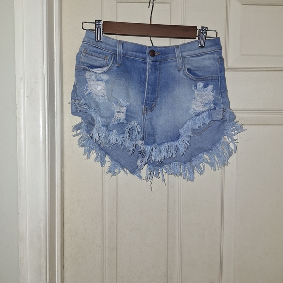 Vibrant Blue Jean Shorts Distressed High-Waisted - Picture 1 of 4